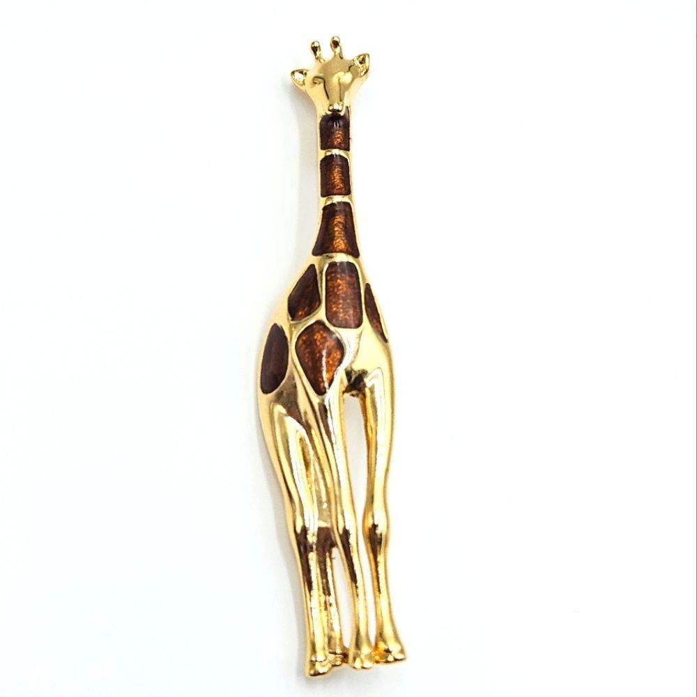 Vintage Liz Claiborne Goldtone & Resin Figural Giraffe Brooch